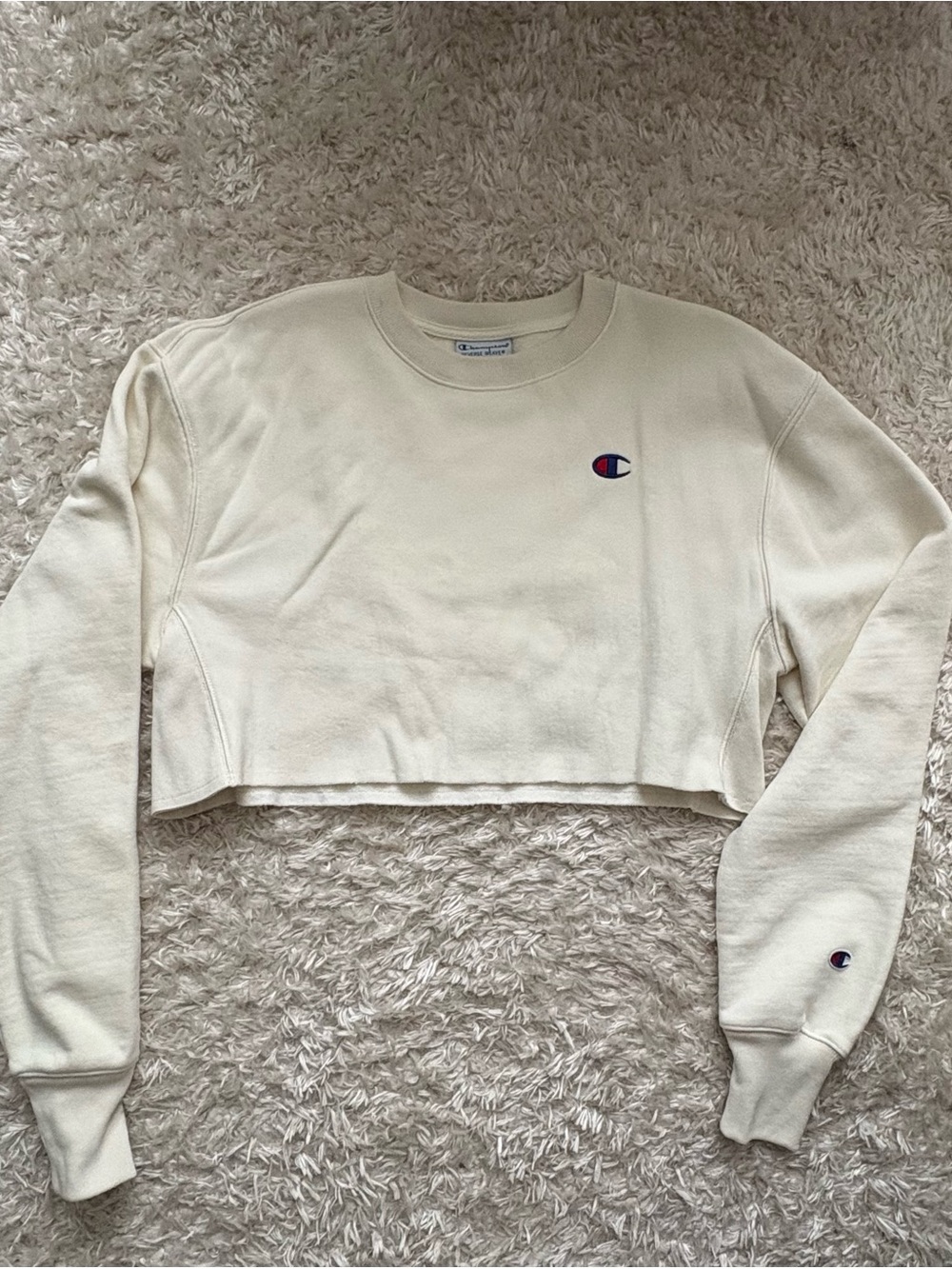 Champion Cropped Crew Sweatshirt Ivory Off-White Crewneck Casual Athletic